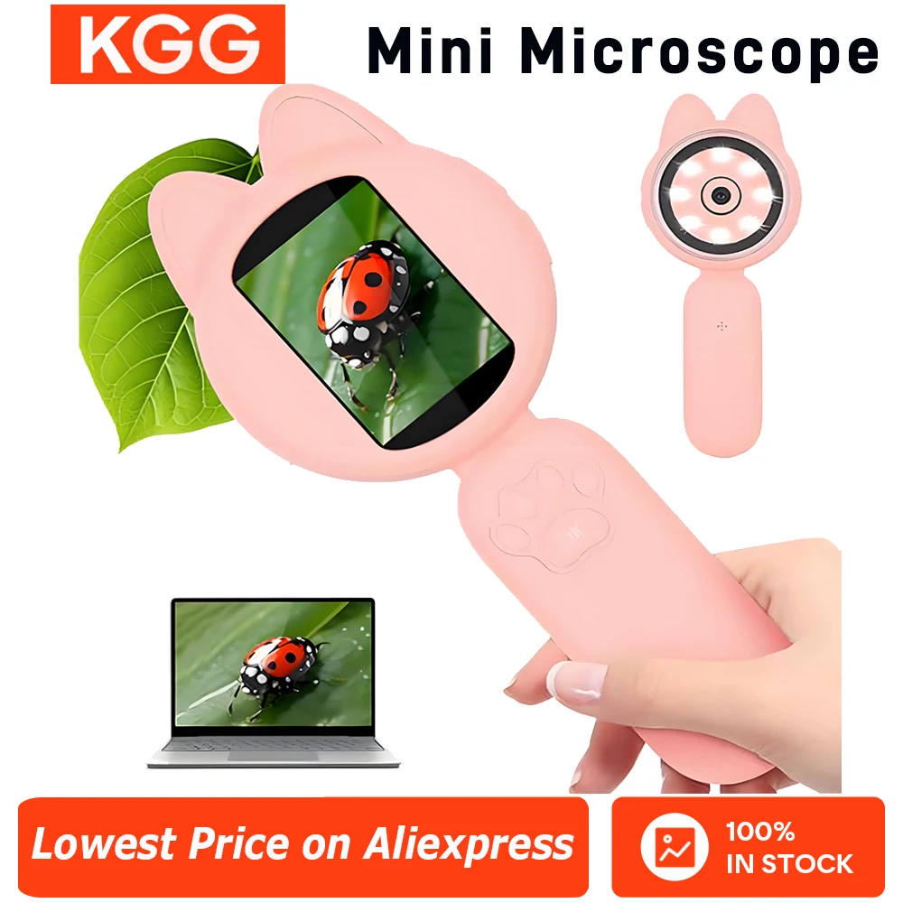 

Handheld Mini Microscope for Kids Portable Digital Miniscope Magnifying Glass 100X Gifts Toys for Aged 3-12 Girls Boys Gifts