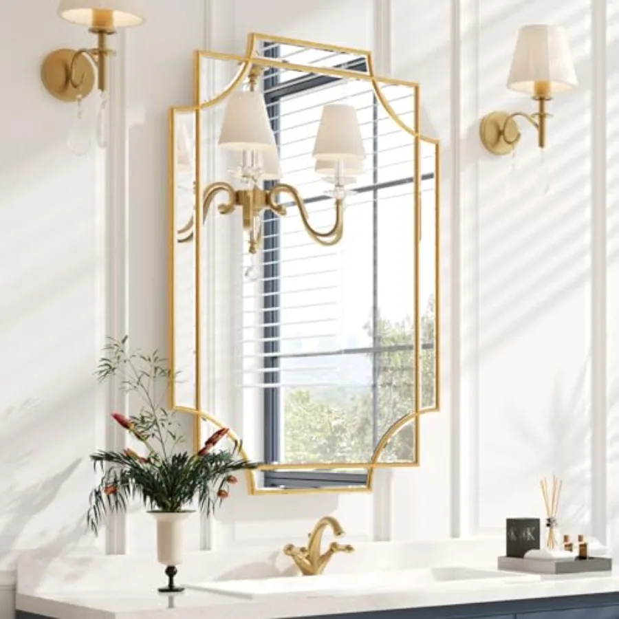 

Gold Bathroom Mirror for Wall 24x36 Large Decorative Beveled Mirror in Gold Finish for Master Bath Half Bath Living Room Bedroo