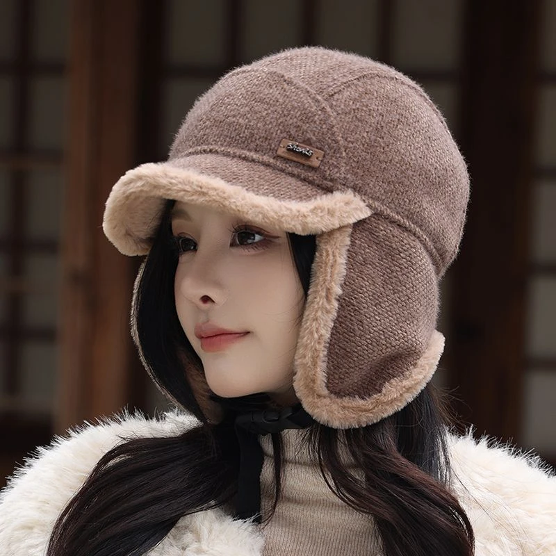 Winter Women Korean Japanese Style Fleece Lined Earflap Hat, Warm Windproof Outdoor Ski Russian Aviator Hat Wholesale