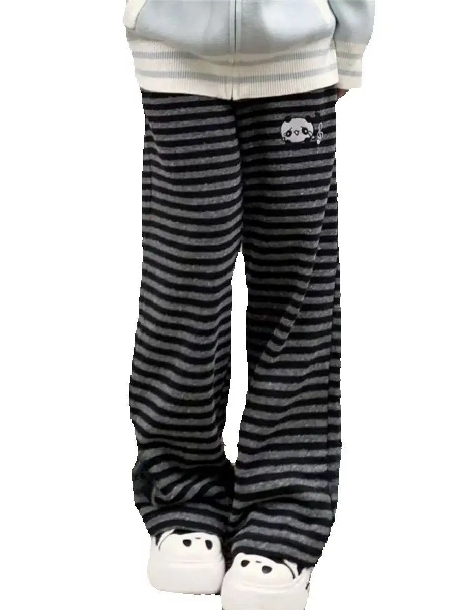 Cartoon Japanese Y2k Cartoon Embroidery Striped Shorts Women Summer Casual High Waist Straight Pants Vintage Versatile Trousers