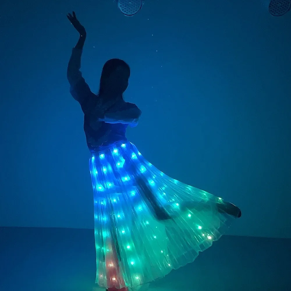 Colorful LED Dance Skirt Women Belly Dance Stage Performance Props Luminous Party Rave Outfit Fancy Circus Show Wear