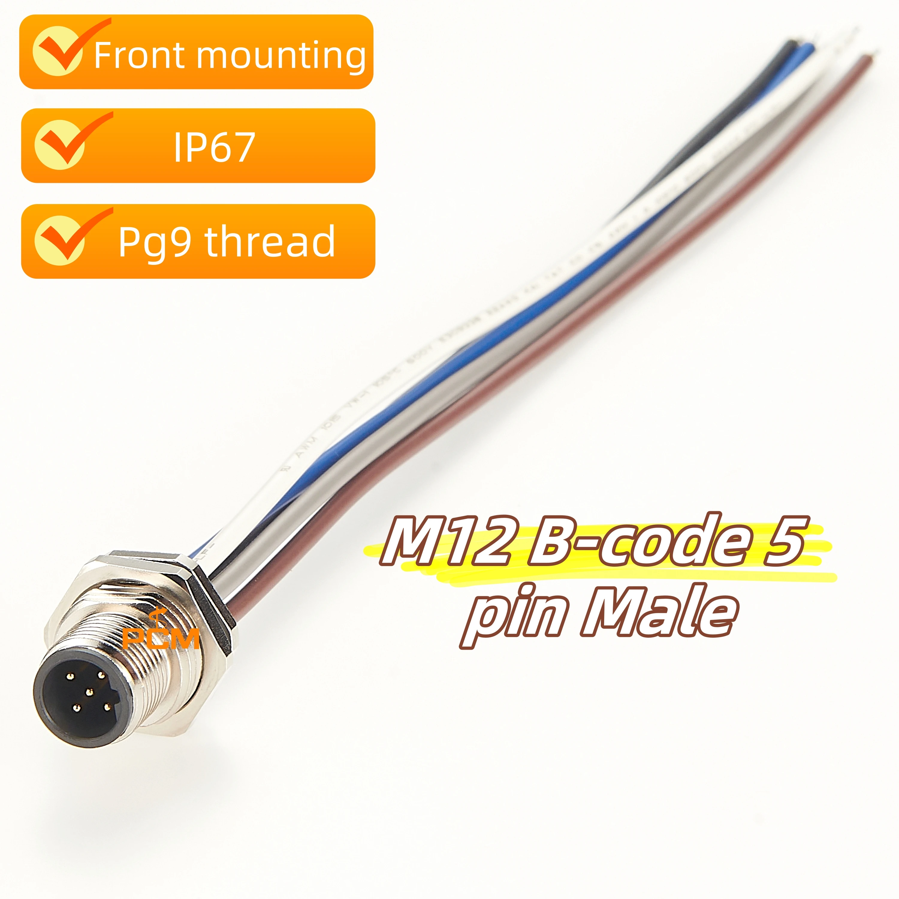 IP68 M12 Bulkhead Male 5 pin B-code to Pigtail Front Mounting Data Cable RS485 RS422 Pg9 for CANopen INTERBUS DeviceNet sensor