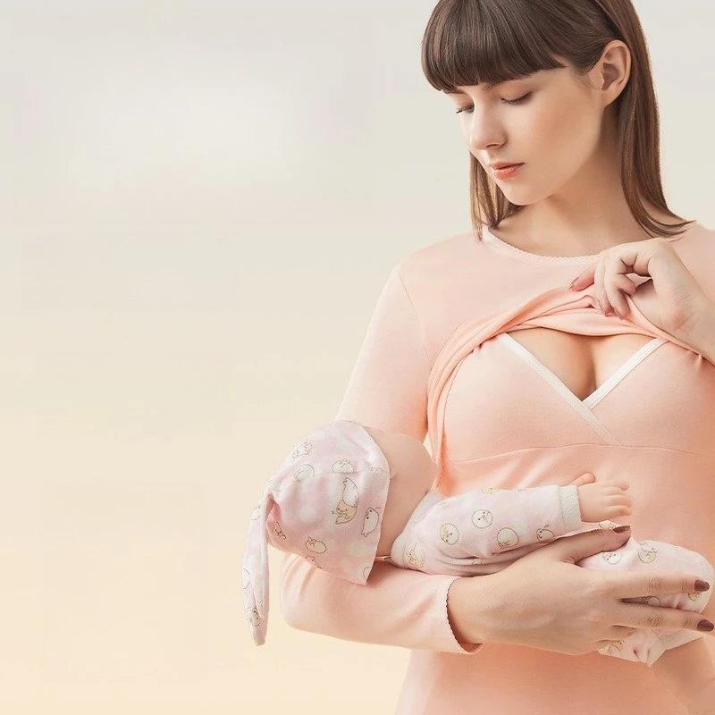 

Comfortable Cotton Long Sleeve Maternity Pajamas Set Breastfeeding Clothes Women Nursing Tops Pregnant Pajamas