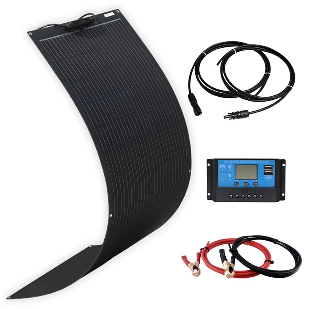 

100W 12V Flexible Solar Panel kit System 18V Photovoltaic Monocrystalline Module 10A Charge Controller for Caravan Home Roof Car