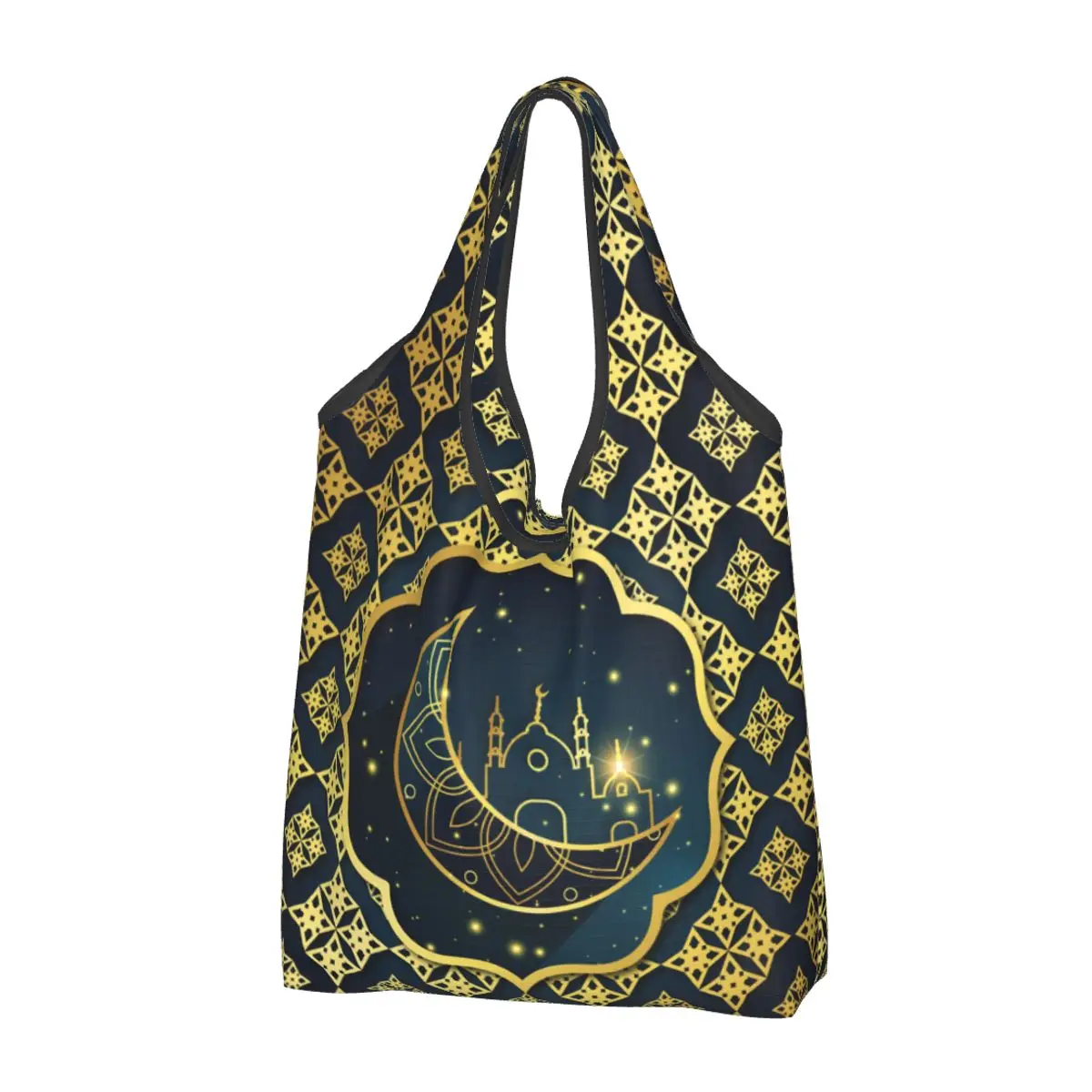 Reusable Islamic Eid Mubarak Shopping Bag Women Tote Bag Portable Muslim Ramadan Kareem Groceries Shopper Bags