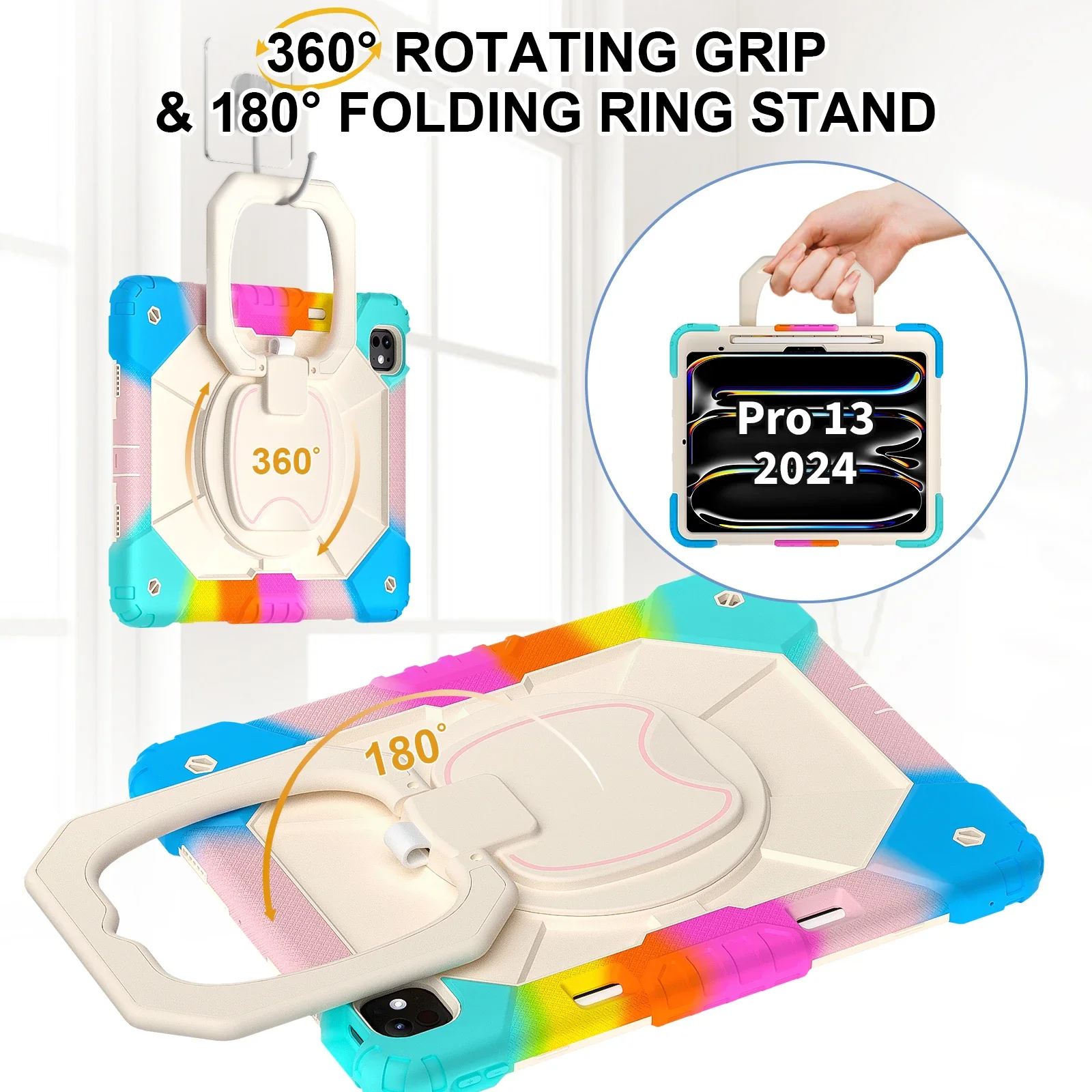 スタンド付き耐衝撃タブレットケース,360度回転,iPad 6,7,8,9,2022世代,pro,10.9,13,11,m4,mini,air 4,5,インチ