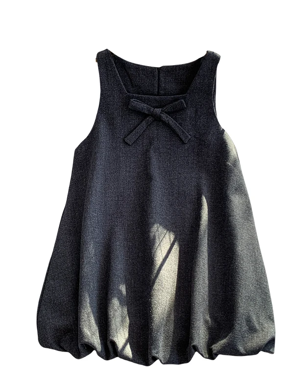 레트로 스위트 매듭 스퀘어 네스벨 드 여성 겨울 유니크 아름다운 부푼 미디 스커트 출퇴근 스타일