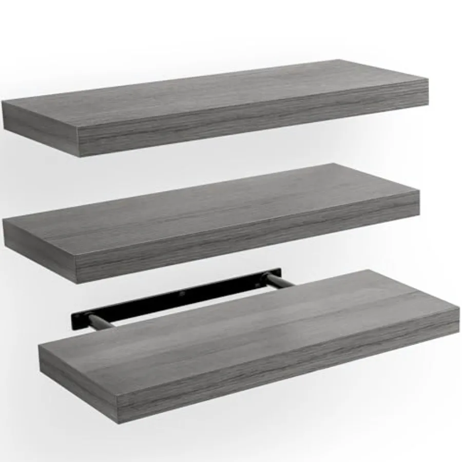 

Floating Shelves Wall Shelves for Bathroom/Living Room/Bedroom/Kitchen Decor Grey Shelves with Invisible Brackets Set of 3 - AM