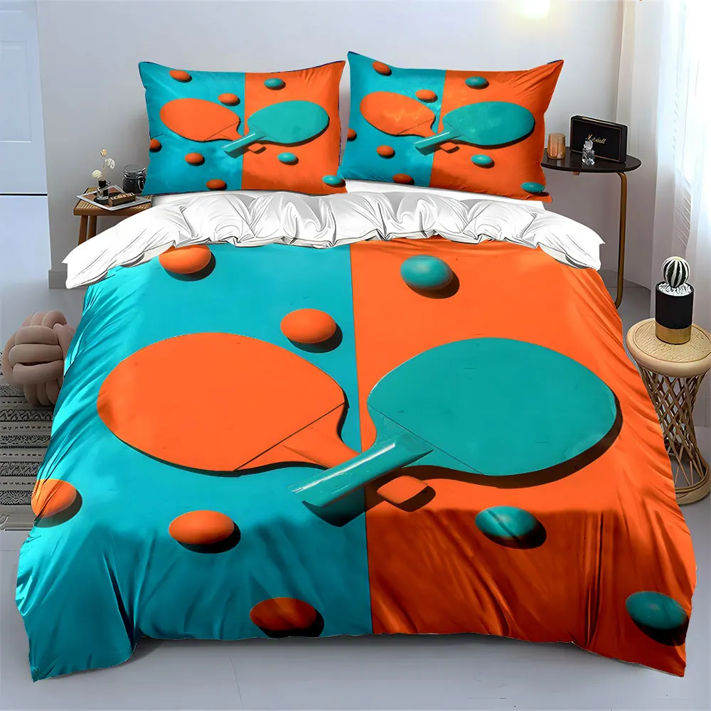 Symmetrical Ping-Pong Paddles and Balls Print Soft Comfortable Duvet Cover Bedding Set Included 1*Duvet Cover 2*Pillowcases 3