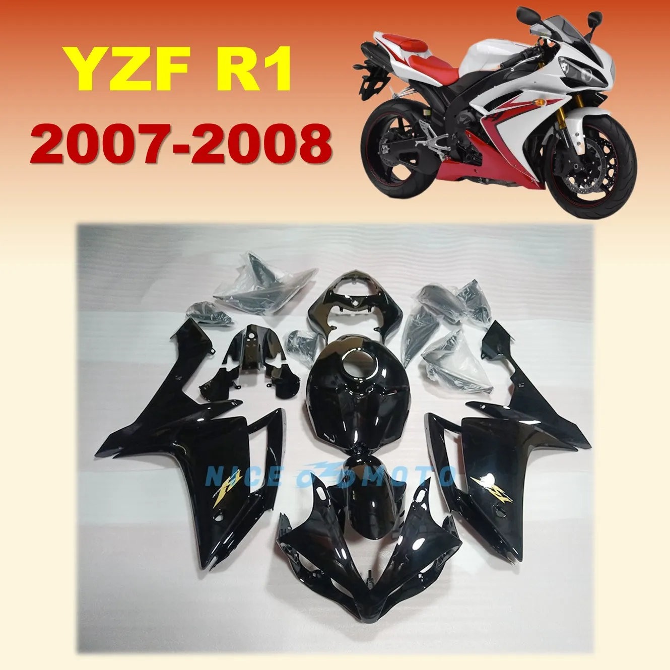 

New ABS Plastic Injection Fairings Kit Fit For YAMAHA YZF R1 07 08 YZFR1 2007 2008 Bright Black