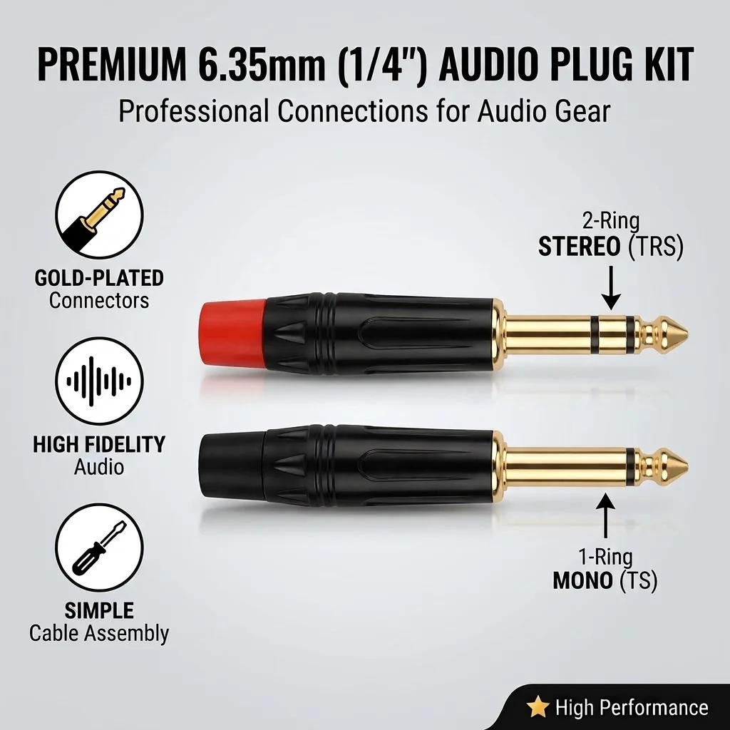 Guitar Microphone Speaker Cable 6.35mm Audio Plug TS Mono TRS Stereo Solder Type Connector