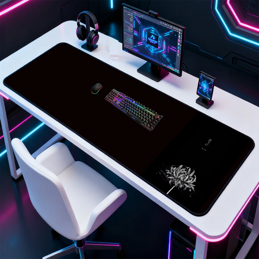 Japanese Floral Desk Mat Gaming Mat Monochrome Very Thick Lily 120x60 Pad Black White Spider Aesthetic Mousepad Desk Decor