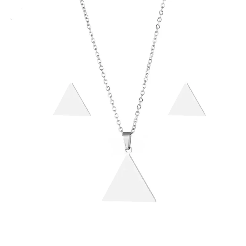 Stainless Steel Necklaces earrings set Fashion Pendant Style Geometric Triangle Chain Necklace Women Jewelry Party Friend Gifts