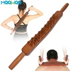 Mountable 34 Beads Wood Therapy Massage Roller Stick for Lymphatic Drainage, Body Sculpting, Ease Neck Back Waist and Leg Pain