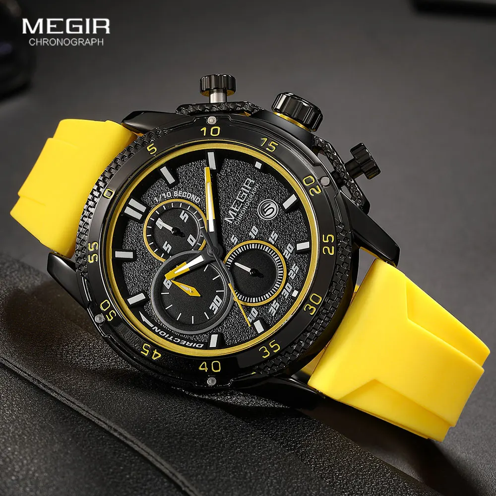 Megir Horloge Voor Mannen Fashion Siliconen Band Chronograaf Quartz Horloges Met Auto Datum Lichtgevende Handen 3atm Waterdicht 2211