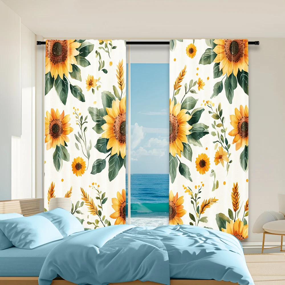 

2 pcs, versatile polyester transparent curtains for home decoration Sunflower Aesthetic for use in bedrooms and living rooms