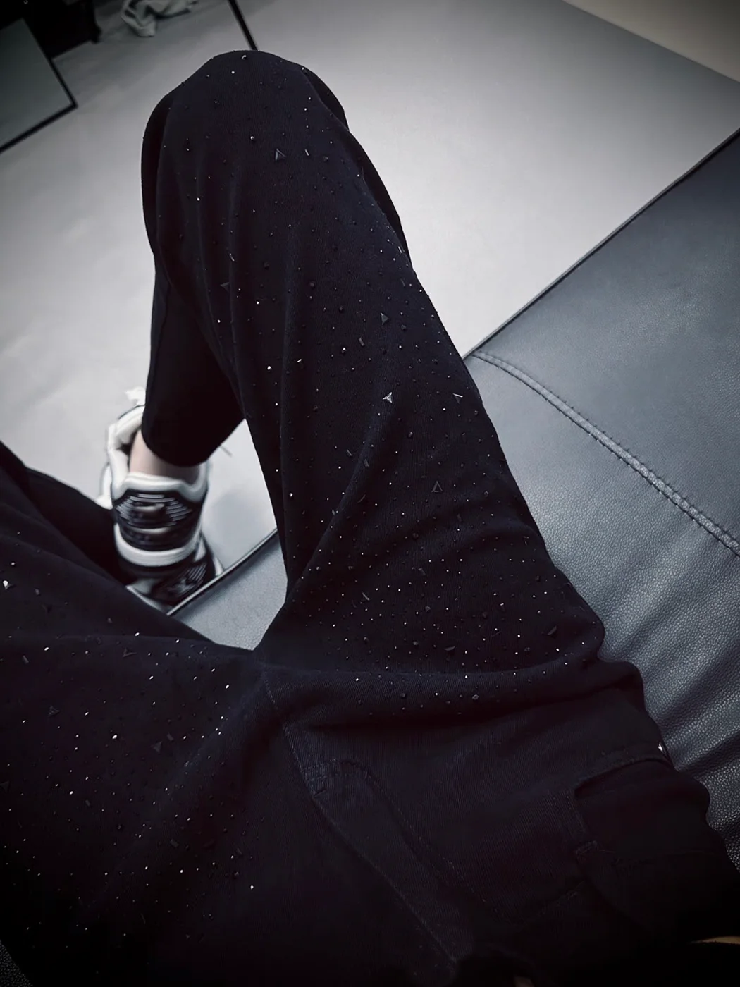 

Trendy Straight Leg Jeans Men's Bla Retro Slim Fit Casual Diamond Embellied Denim Pants Youth ular mid Waist Long Trou...