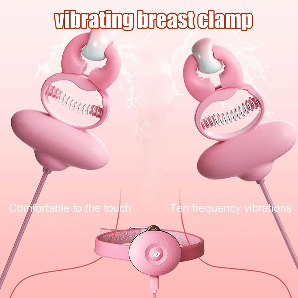 Electric Vibrating Nipple Clamps Vibrator For Women 2 In 1 Wearable SM 10 Vibration Vibrators With Bondage Collar Adult Sex Toys