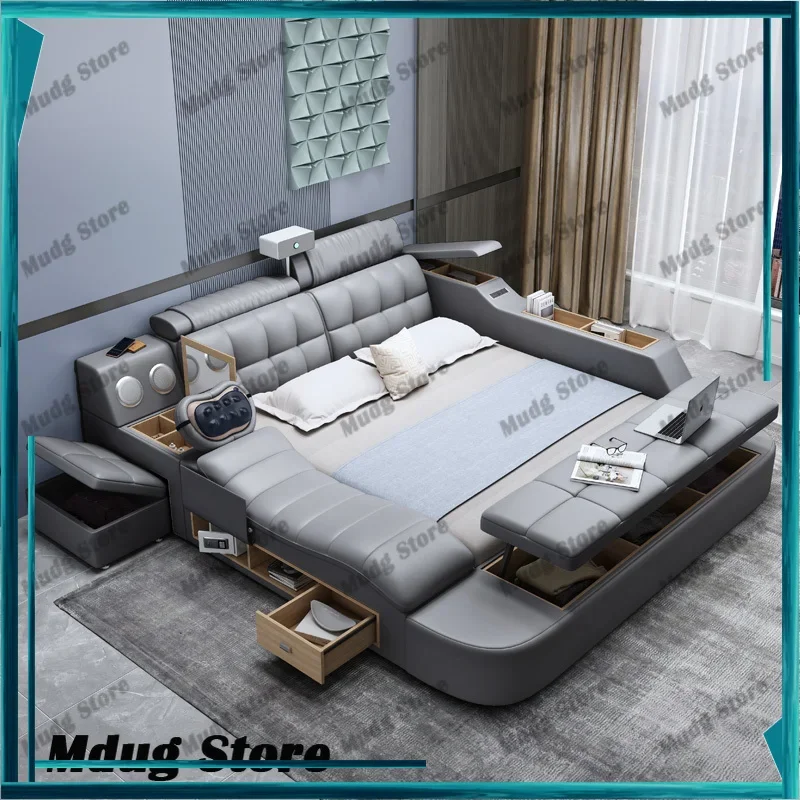 1unique Aesthetic Double Bed Reading Charger Massage Luxury Bed Speaker Lounge Storage Mobili Per La Casa Home Accessories