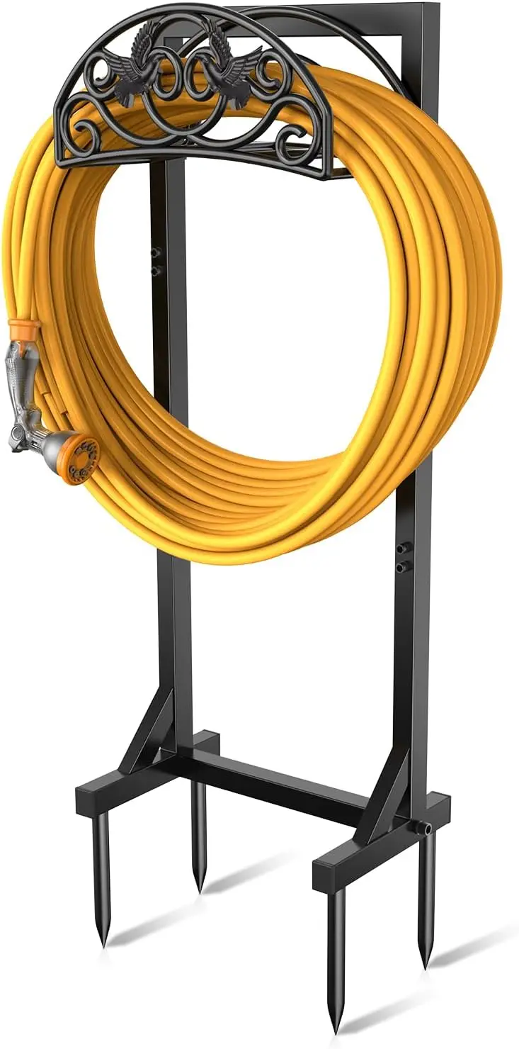 

Усиленный напольный держатель для садового шланга, основание с 4 шипами для двора и газона, вмещает шланг длиной 150 футов, не требует сверления