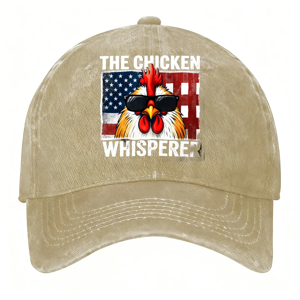 Custom Custom Cap Men's & Women's Retro Chicken Whisperer Cap With American Flag & Fashion Glasses Rooster Design
