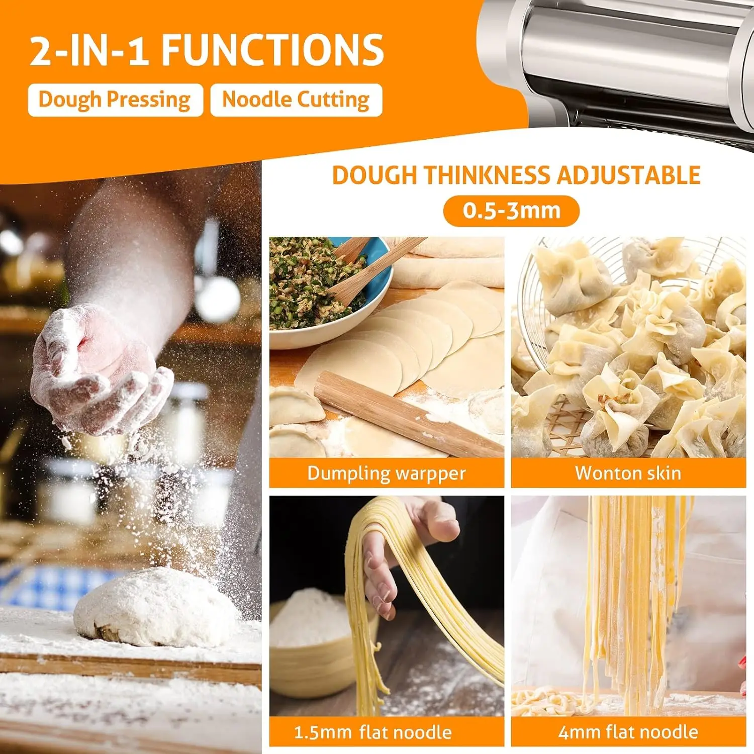 Electric Pasta Maker Machine Pasta Dough Spaghetti Roller Noodle Pressing Machine Stainless Steel 135W for Home Family U