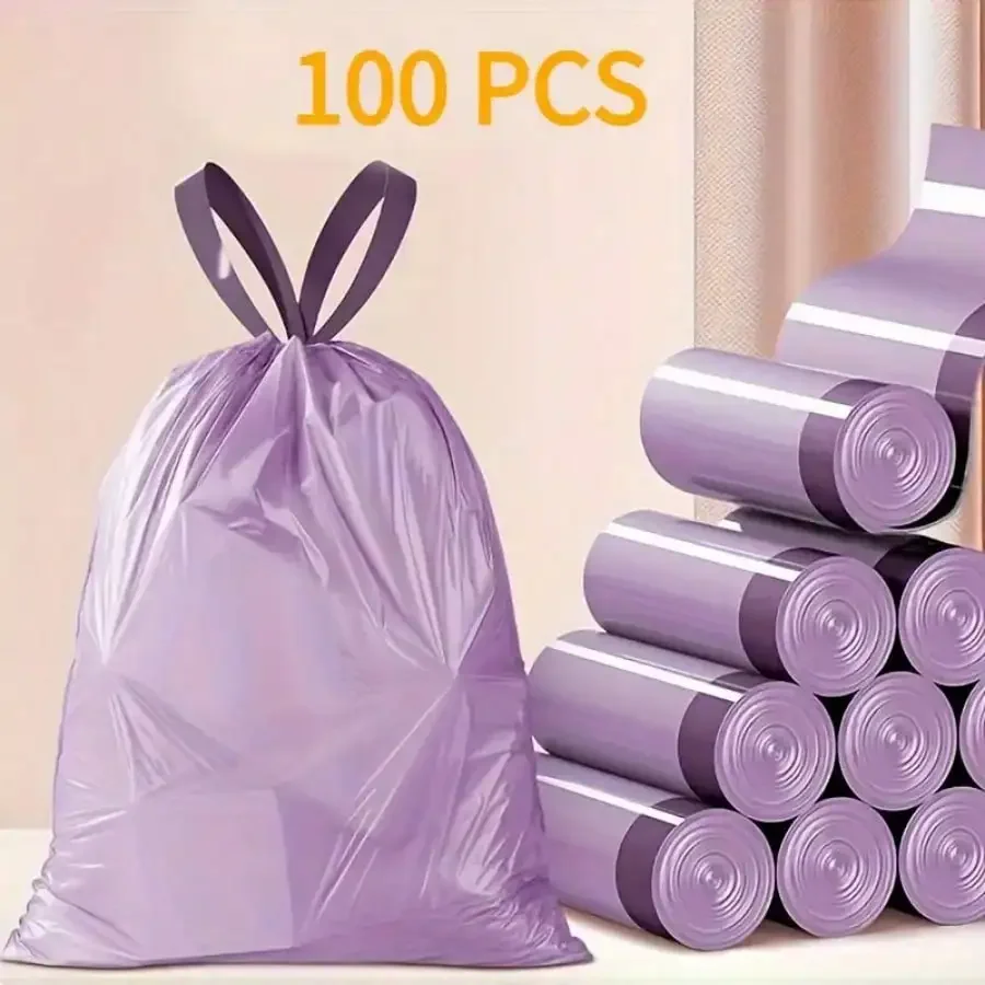 100-Pack Mini Purple Trash Bags – Leak-Resistant Drawstring Garbage Bags for Events, Office & Bathroom