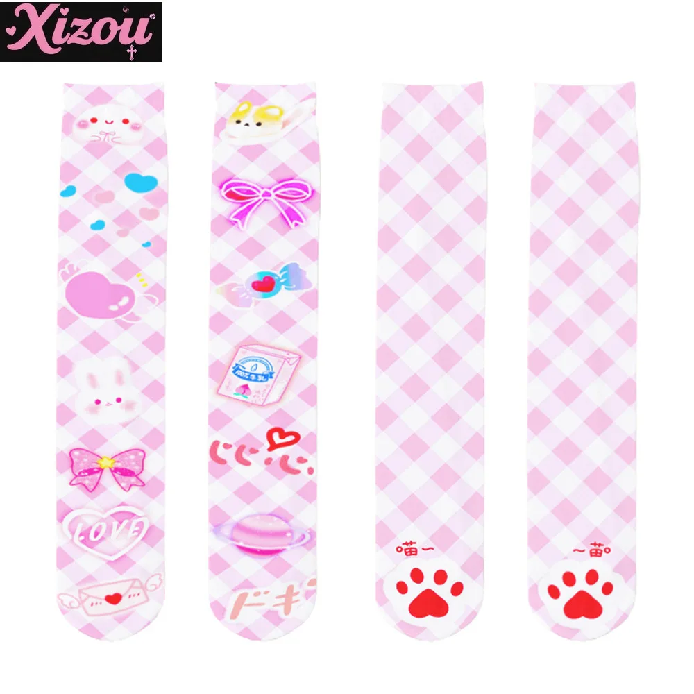 Japanese cute sweet cherry print lolita pantyhose girl kawaii play cartoon anime bottom socks loli girl stockings for women