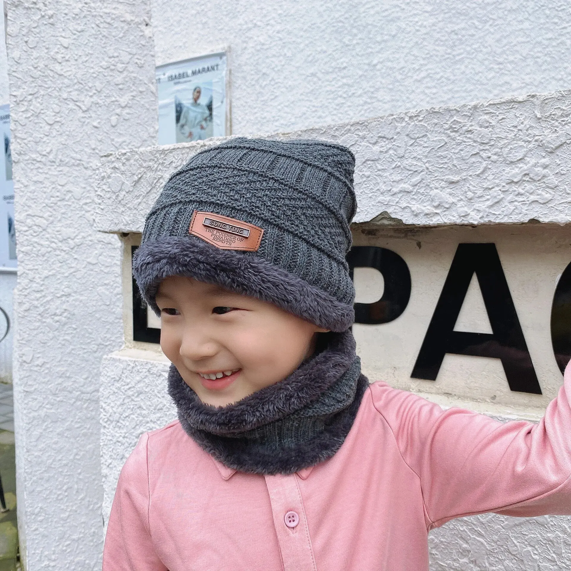 Children's hat winter velvet warm neck support two-piece men's and women's outdoor thickened knit hat Official Website