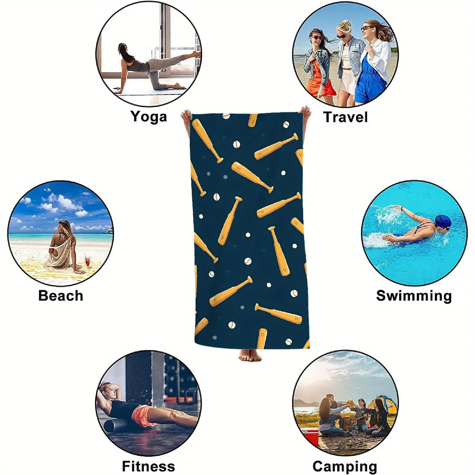 منشفة شاطئ كبيرة جدًا من الألياف الدقيقة - سريعة الجفاف وخفيفة الوزن وخالية من الرمال وناعمة وخالية من الرائحة مع تصميم غرزة البيسبول - مثالية لـ #3