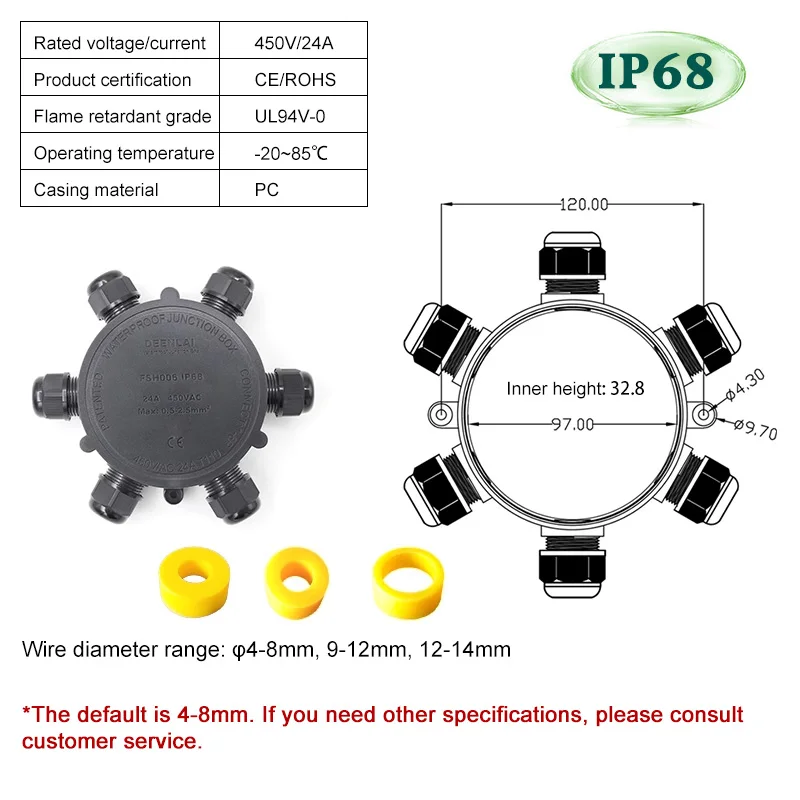 IP68 1 2-6-way Waterproof Junction Box 24A/450V Round Outdoor LED 4-8mm Wire Diameter 2/3/4/5-way External Electrical Terminals