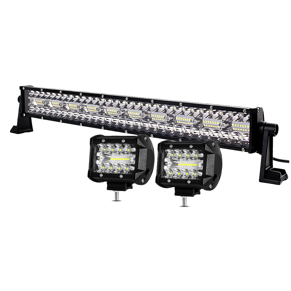 22 Zoll Dreireihige LED-Lichtleiste + 2 Stück 4 Zoll LED-Arbeitsscheinwerfer Kombi-Strahl Offroad-Lichtleiste 12V Wasserdichte Fahrleuchte für 4x4 Truck SUV ATV UTV
