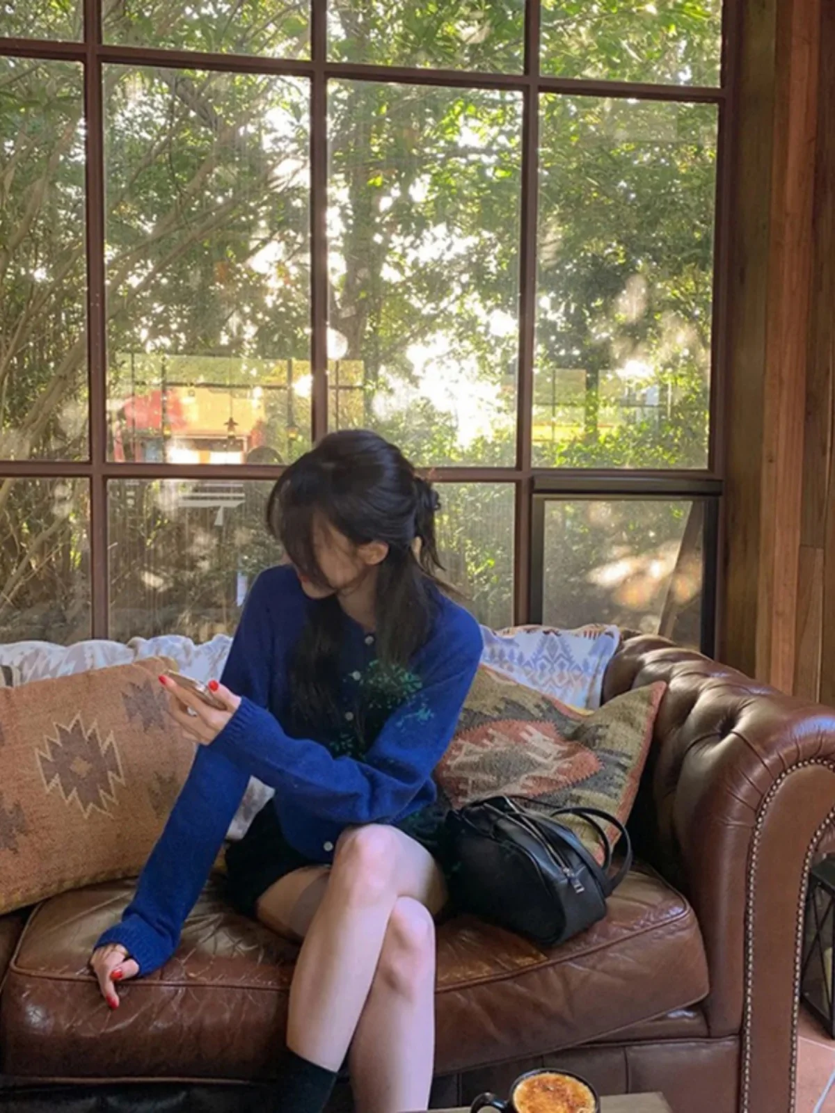 

Синий вязаный ор Кардиган женский Slim Fit, лето 2022, новинка Sle Commute Sle, корейская версия, длинное круглое пальто Ne