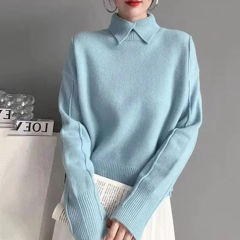 

Autumn Winter Women Sweaters Pullover New Fashion Lapel Collar Long Sleeve Knitwear Jumper Female Casual Knit Tops Clothes