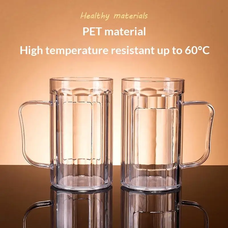 Acrylic Beer Cup Household Mug Mugs Drinking Glasses Handles Milk Coffee Juice Water Cup Barware Drinkware For Home Party Bar K