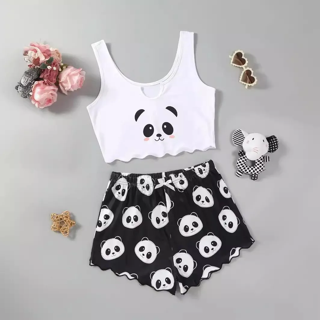 Halloween Two Piece Set Pajamas for Women Doll Print Vest Sleepwear Pyjamas Camisole Shorts Sets Summer Loungewear Home Clothes