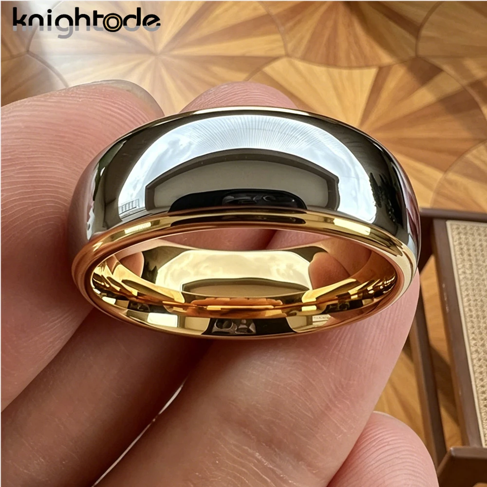 6/8mm Fashion Tungsten Carbide Wedding Bands For Men Women Engagement Ring Jewelry Gold Color Steped Dome Polishing Comfort Fit