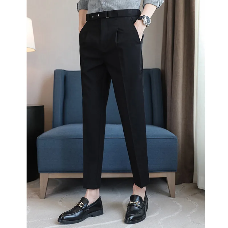 High Quality Autumn Winter Mens Seasons Slim Casual Pants Men Loose Stretch Business Mid Straight Ankle-Length Pants Trousers