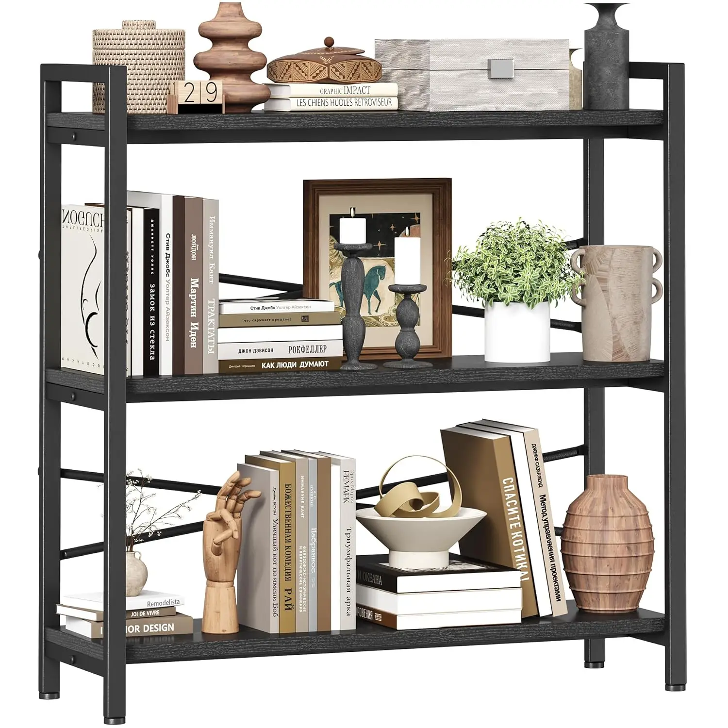 

3 Tier Wooden Metal Industrial Bookcase 31.49" Width Storage Organizer Shelf for Living Room Bedroom Office, Customized