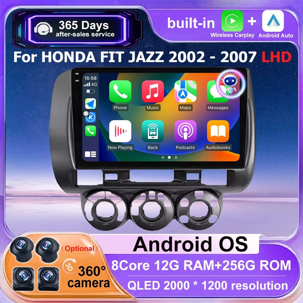 

Android 16 Auto Carplay For HONDA FIT JAZZ 2002 2003 2004 2005 2006 2007 LHD Car Radio GPS Multimidia Player 360 Camera BT DSP