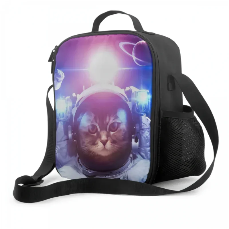 

Cat astronaut insulated lunch box for girls boys leakproof portable lunch bag with adjustable shoulder strap reusable cooler bag