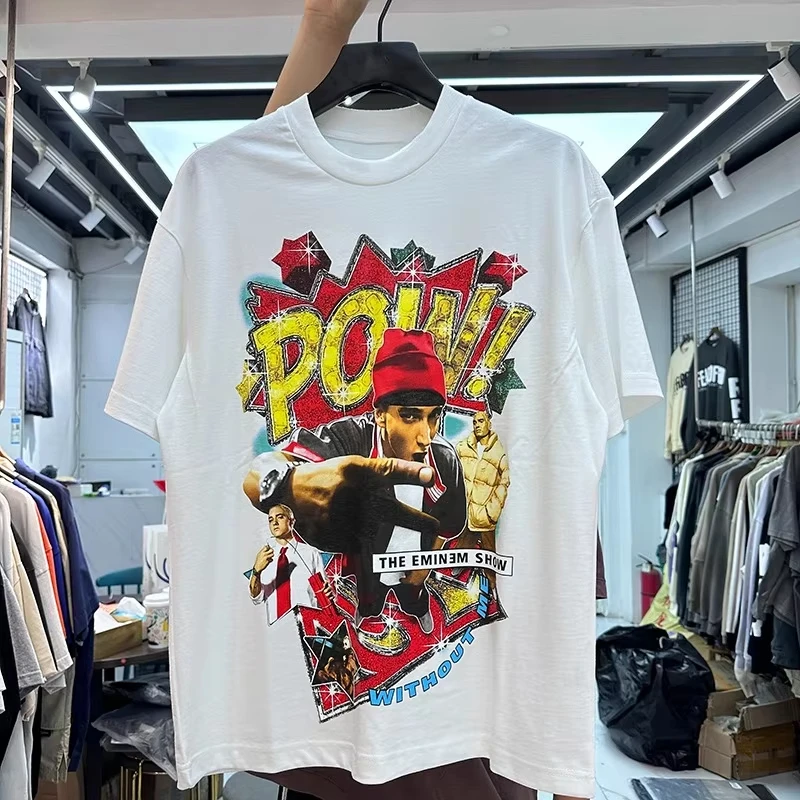 

Motorcycle American High Street Fun Rock Gesture Printed Loose Hip Hop Cotton Men's and Women's Crew Neck T-Shirt