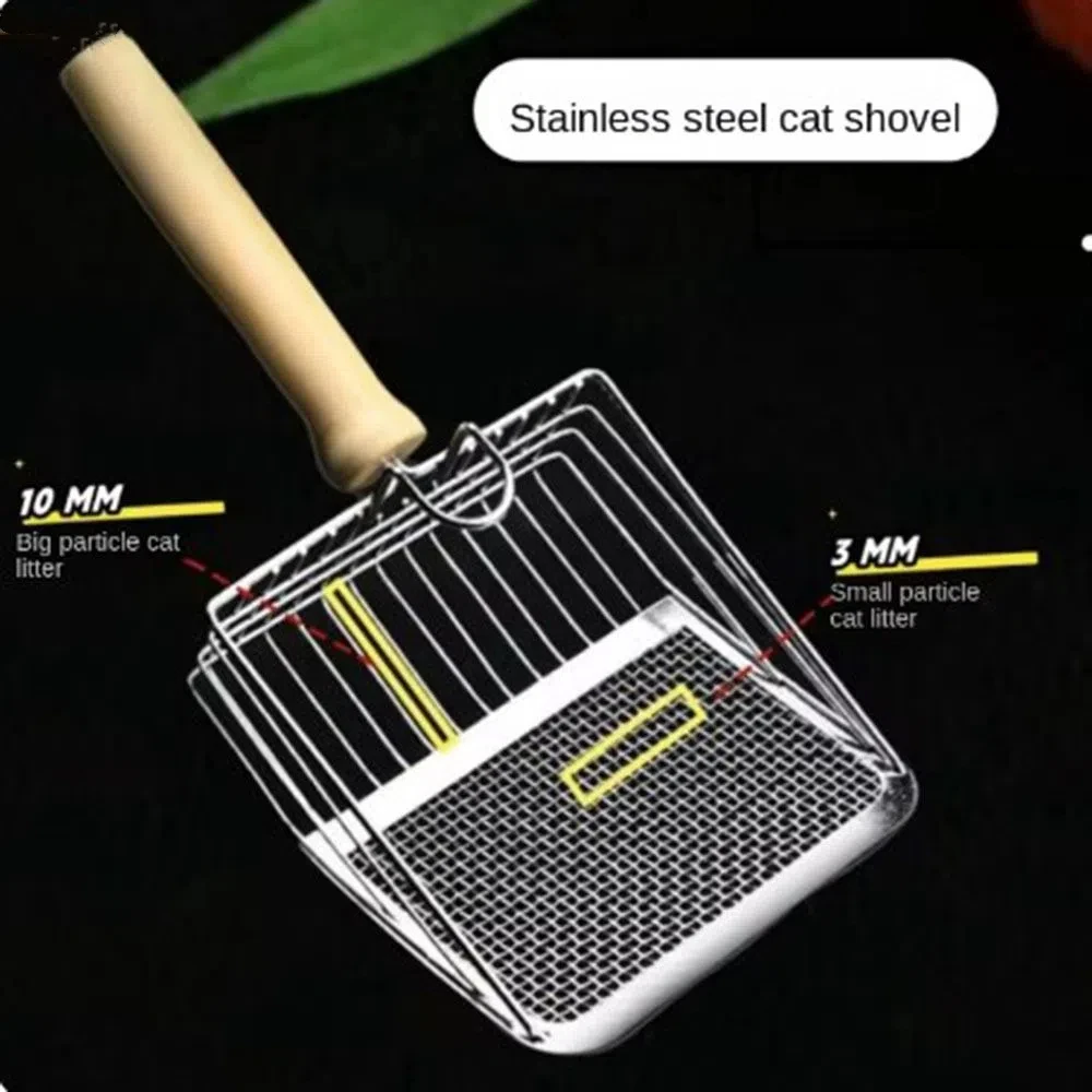 

Wooden Handle Cat Litter Scoop Small Hole with Hook Pet Litter Shovel Large 2 in 1 Kitten Toilet Cleaning Tool Litter Box