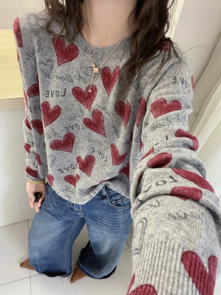 

Модный круглый вязаный свитер Ne, растворимый шерстяной свитер с вышитыми буквами, теплый осенний женский трикотаж для поездок на работу