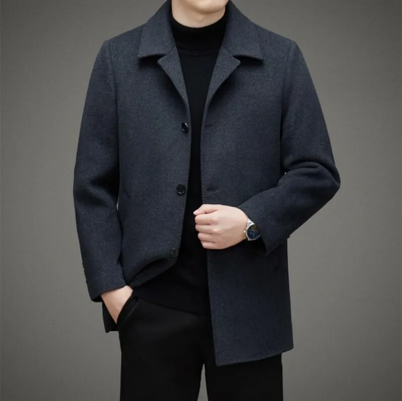 

High Quality Wool Coat White duck down Liner Detachable Men Solid Turn Down Collar Jackets Long Coats Wool Blends Trench Coat