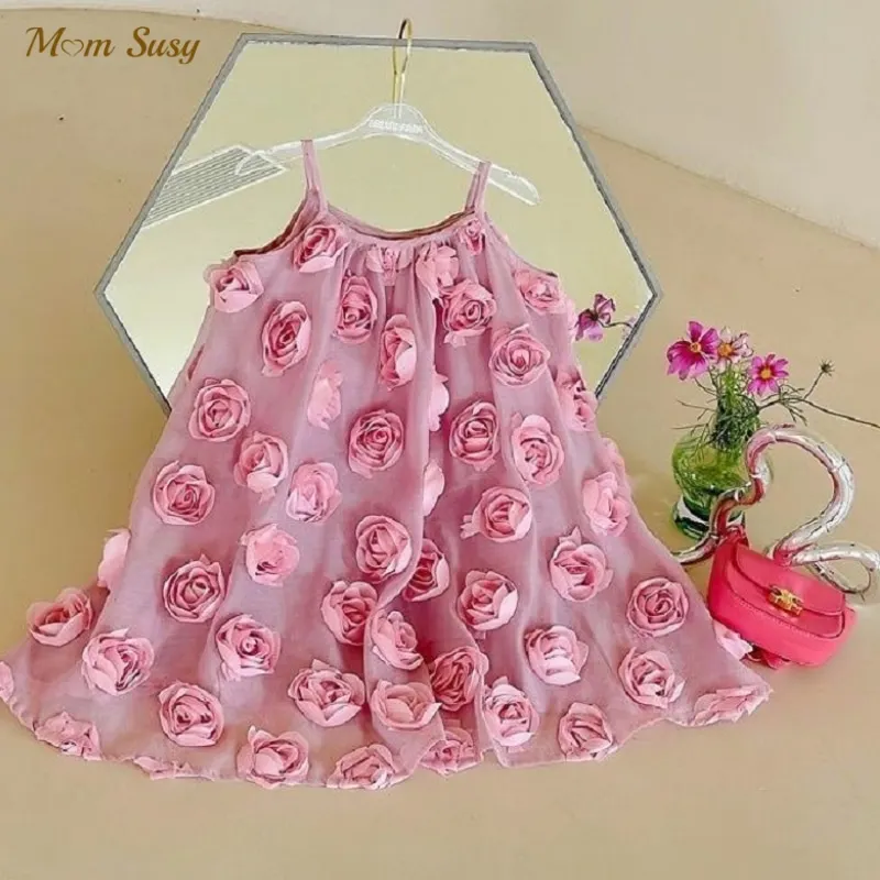 Fashion Baby Girl Princess 3D Flower Strap Dress Sleeveless Infant Toddler Vestido Party Pageant Birthday Baby Clothes 1-10Y