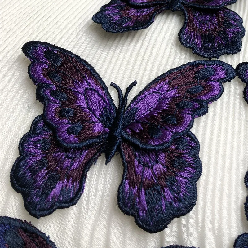 3Pcs Butterfly Embroidered  Patches Applique Sewing Clothes Clothing Patch Fabrics For Dress Jackets Decoration DIY Purple Blue