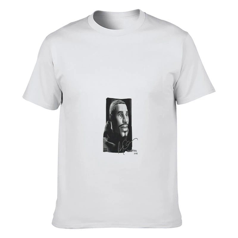 Men Women Tee Retro Rapper Portrait Autograph Monochrome Print Casual Hip Hop Vintage Style Soft Cotton Crew Neck T-shirt