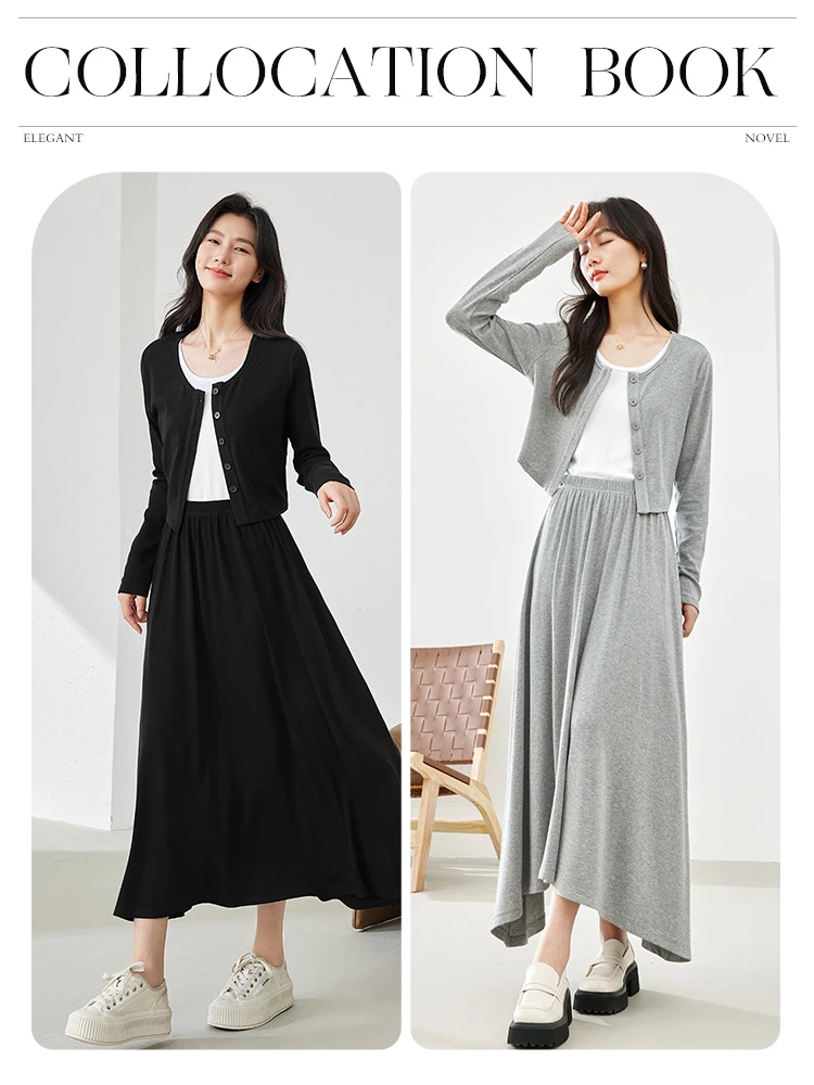 Vimly Spring Casual New in Matching Sets 2024 New O-neck Cardigan Tank Top A-line Maxi Skirt Three-piece Suit for Women M5389