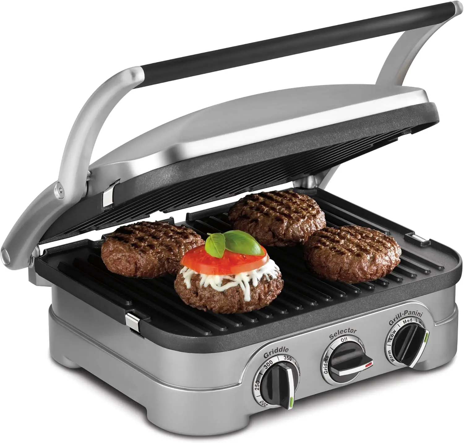 

5-in-1 Indoor Grill with Nonstick Plates, Stainless Steel Panini Press & Sandwich Maker, Dishwasher-Safe